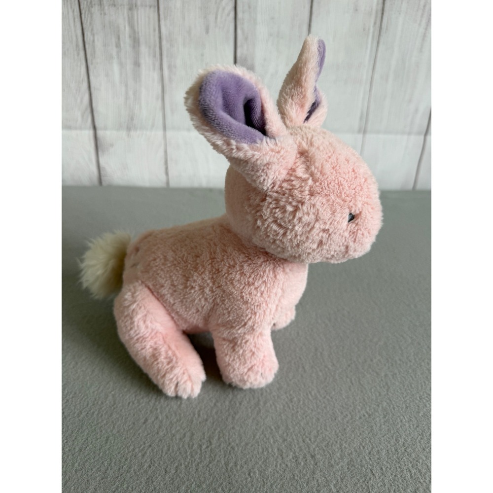 Pink Plush Bunny Rabbit Stuffed Animal Purple Ears Floral Embroidery 10 Inch